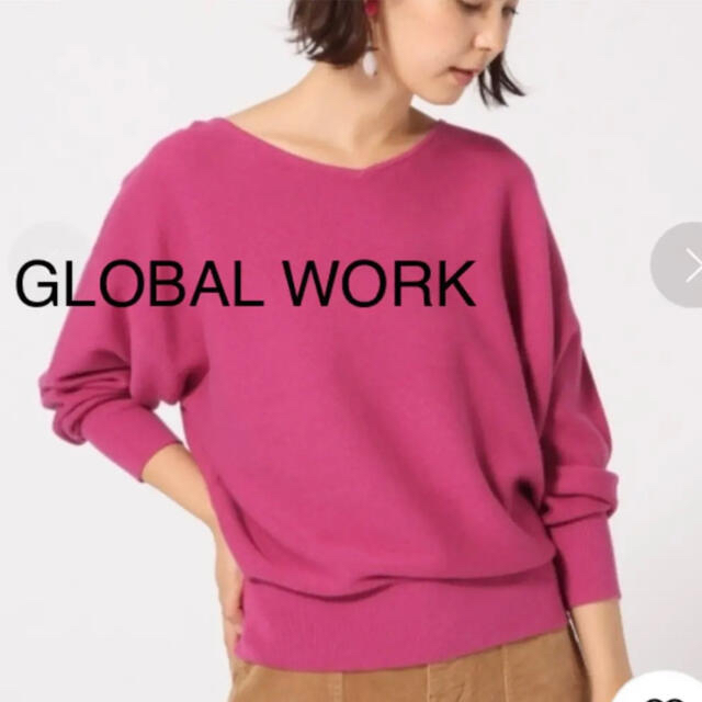 GLOBAL WORK(グローバルワーク)のGLOBAL WORK カシミヤ混 ニット ピンク Vネック 長袖 レディースのトップス(ニット/セーター)の商品写真