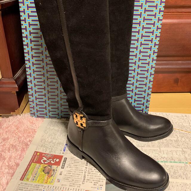 TORY BURCH トリーバーチ サイドジップ ロングブーツ 黒 23