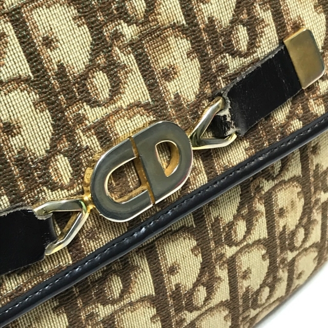 レディースクリスチャンディオール Christian Dior トロッター CDロゴ オールドディオール ヴィンテージ 肩掛け ショルダーバッグ キャンバス/レザー ベージュ×ブラウン