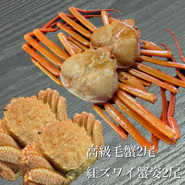 甲殻類【北海道産】紅ズワイ蟹約300ｇ2尾・高級毛蟹250ｇ2尾　2種食べ比べセット
