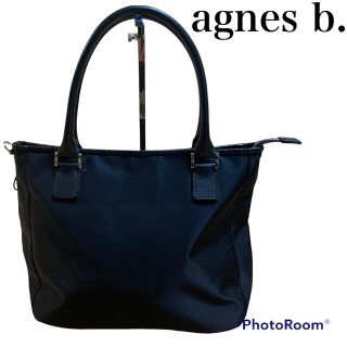 アニエスベー(agnes b.)の【美品】 アニエスベー agnes b ナイロン ハンドバッグ 革 黒 チャーム(ハンドバッグ)