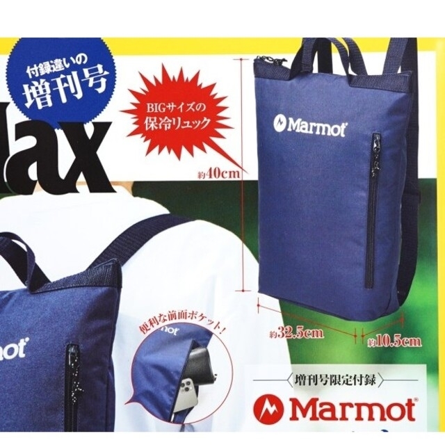 MARMOT(マーモット)のモノマックス 2021年 8月 付録 マーモット 2WAY保冷バックパック メンズのバッグ(バッグパック/リュック)の商品写真