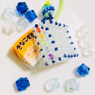 クリア×青　ミニスイーツケース　お菓子入れ　ビーズ　ストラップ　ハンドメイド