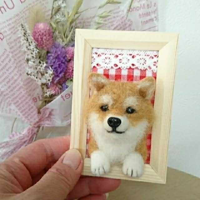 羊毛フェルト 柴犬 フレーム入り セール特価 ハンドメイド ぬいぐるみ