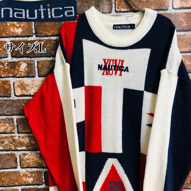 NAUTICA 【希少】ノーティカ Lサイズ ニットセーター レッド ホワイト ネイビーの通販 by yumi's shop｜ノーティカならラクマ