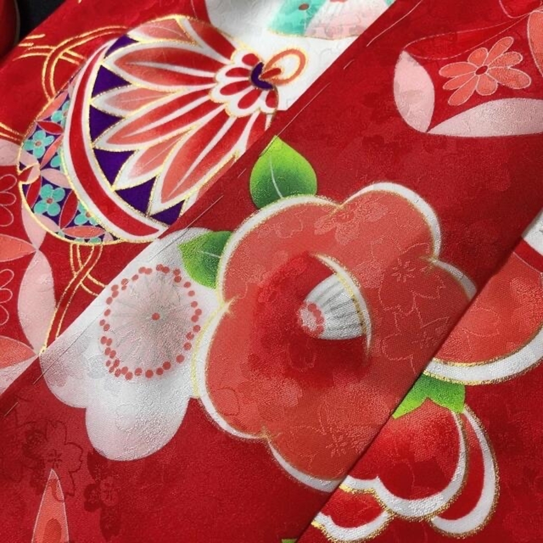 新品【赤×ピンク】京都 花ひめ 七五三 着物 被布 フルセット ３歳