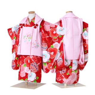 新品【赤×ピンク】京都 花ひめ 七五三 着物 被布 フルセット ３歳(和服/着物)