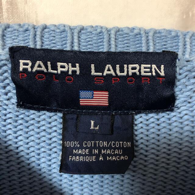 Ralph Lauren(ラルフローレン)のラルフローレンポロスポーツ100%コットンビンテージニットセーター水色古着 メンズのトップス(ニット/セーター)の商品写真