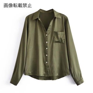 ザラ(ZARA)の🍁11月新作🍠6762◆khaki カーキ サテン風 シャツ ブラウス(シャツ/ブラウス(長袖/七分))