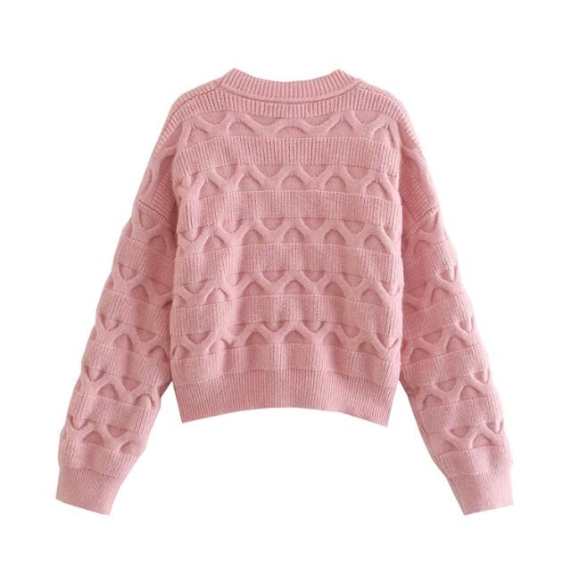 ZARA(ザラ)の🍁11月新作🍠6765◆pink ピンク リボン ニット カーディガン レディースのトップス(カーディガン)の商品写真