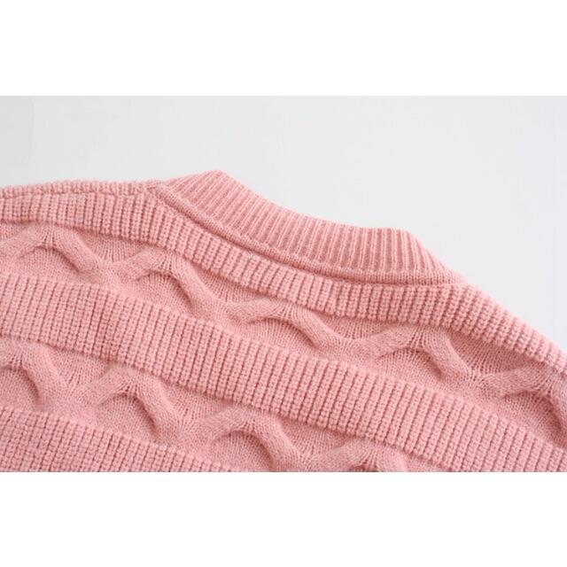 ZARA(ザラ)の🍁11月新作🍠6765◆pink ピンク リボン ニット カーディガン レディースのトップス(カーディガン)の商品写真