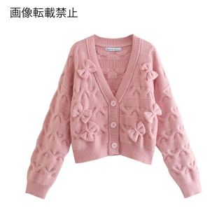 ザラ(ZARA)の🍁11月新作🍠6765◆pink ピンク リボン ニット カーディガン(カーディガン)