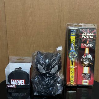 マーベル(MARVEL)のMARVELブラックパンサーぬいぐるみ・コインケース・腕時計アナキン 3点セット(キャラクターグッズ)