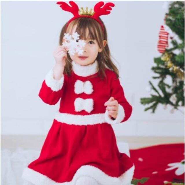 クリスマス コスプレ キッズ サンタ 帽子 女の子 子供服 ワンピース 100 キッズ/ベビー/マタニティのキッズ服女の子用(90cm~)(ワンピース)の商品写真