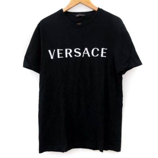ヴェルサーチ Tシャツ 半袖 ロゴ 刺繍 クルーネック イタリア製 黒 XS