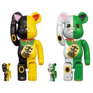 メディコムトイ(MEDICOM TOY)のBE@RBRICK 招き猫 黒×黄 白×緑 100％ & 400％ セット(その他)