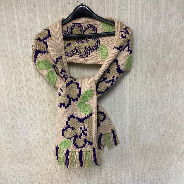 たまてつ様専用 手編み花柄刺繍マフラー ベイジュ