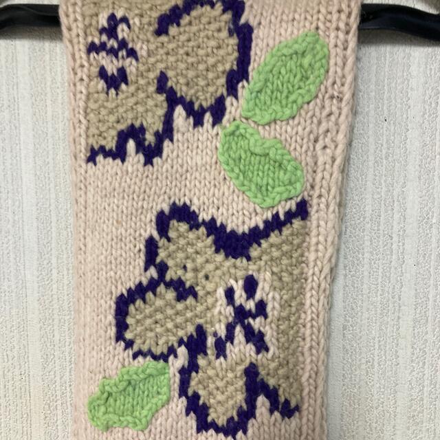 たまてつ様専用　手編み花柄刺繍マフラー　ベイジュ