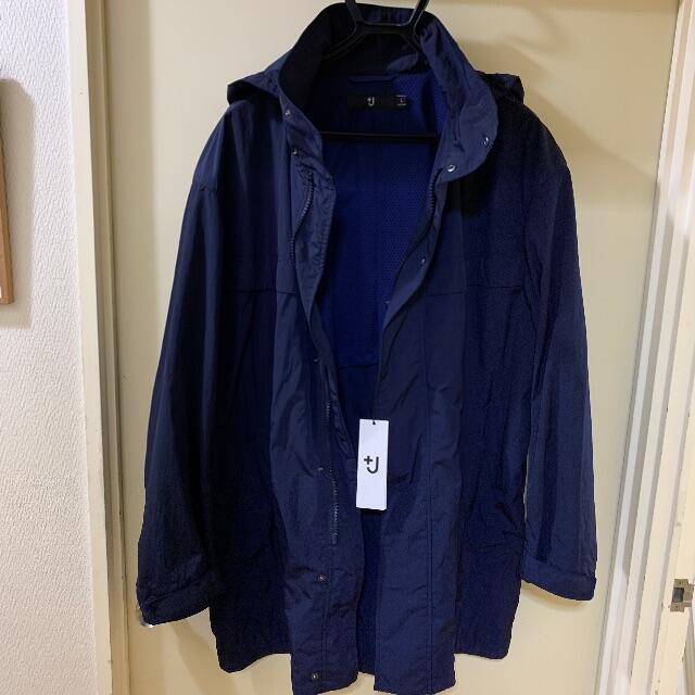 UNIQLO(ユニクロ)のユニクロ＋J　オーバーサイズフーデッドハーフコート　Navy Size L メンズのジャケット/アウター(モッズコート)の商品写真