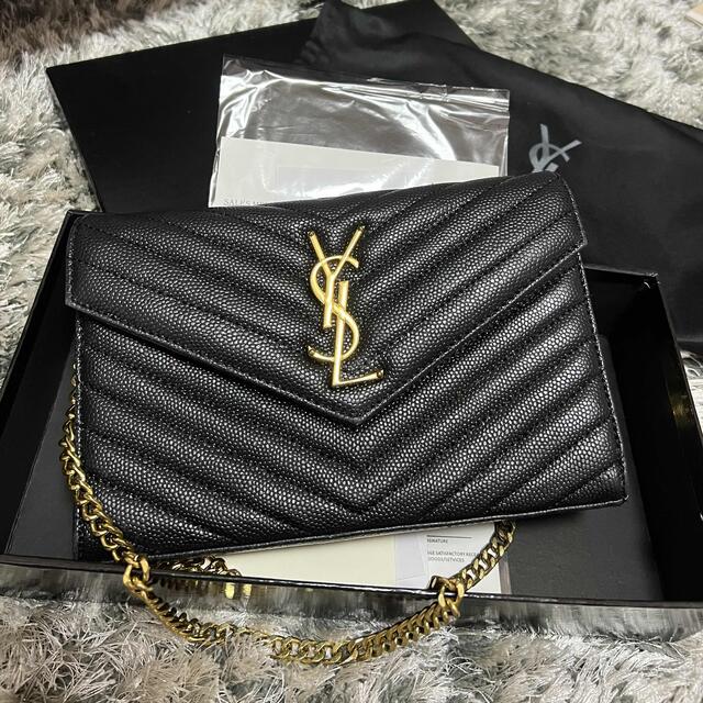 茄子紺 【未使用級】SAINT LAURENT フラグメントケース キャビアスキン