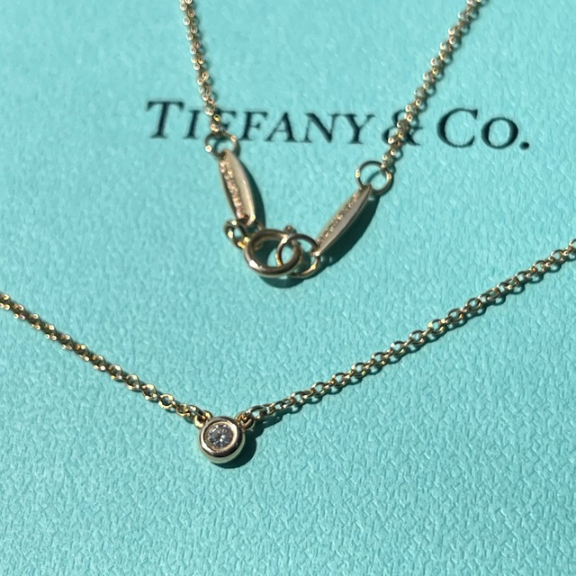 【着画あり】Tiffany　K18　750　0.05ct　バイザヤードネックレス