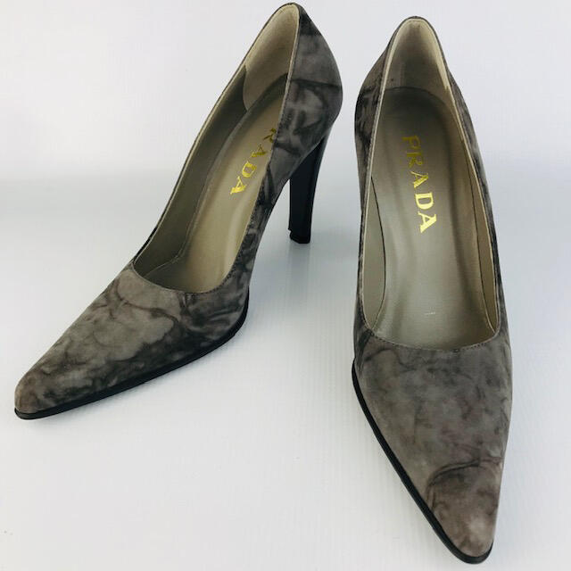 極美品☆PRADA スエードレザー 大理石柄 ポインテッドトゥパンプス(36
