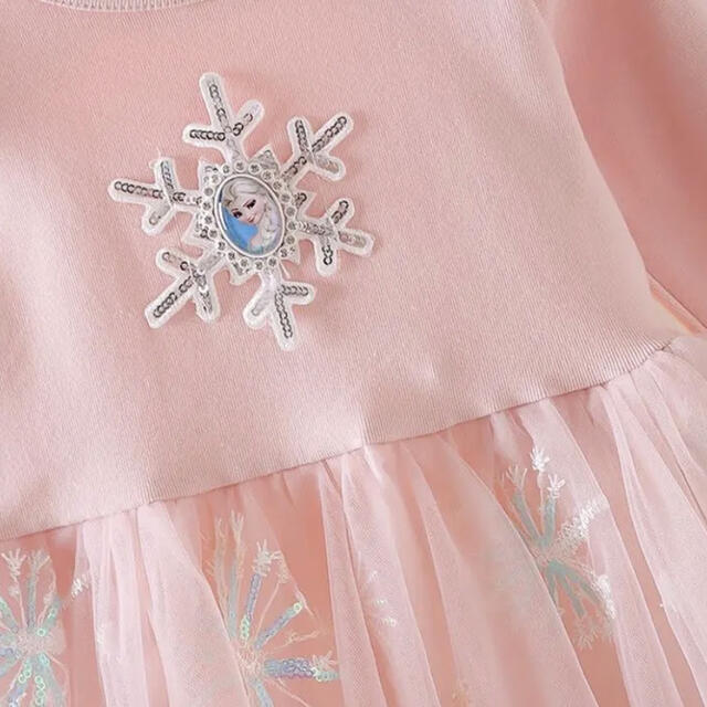 【新品】Disnyディズニーアナ雪 エルサワンピース　ピンク キッズ/ベビー/マタニティのキッズ服女の子用(90cm~)(ワンピース)の商品写真