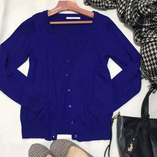 ランバンオンブルー(LANVIN en Bleu)の【美品☆2回着用】アンゴラ混 ニットカーディガン/カーネリアン/濃い青色/S(カーディガン)