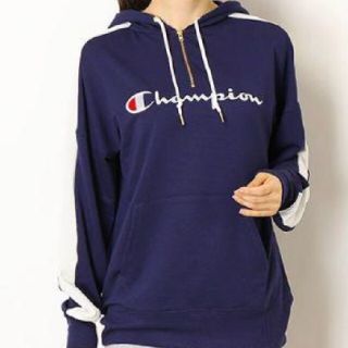 チャンピオン(Champion)の新品 L Champion ハーフジップ スウェット フーディー パーカー 紺(パーカー)