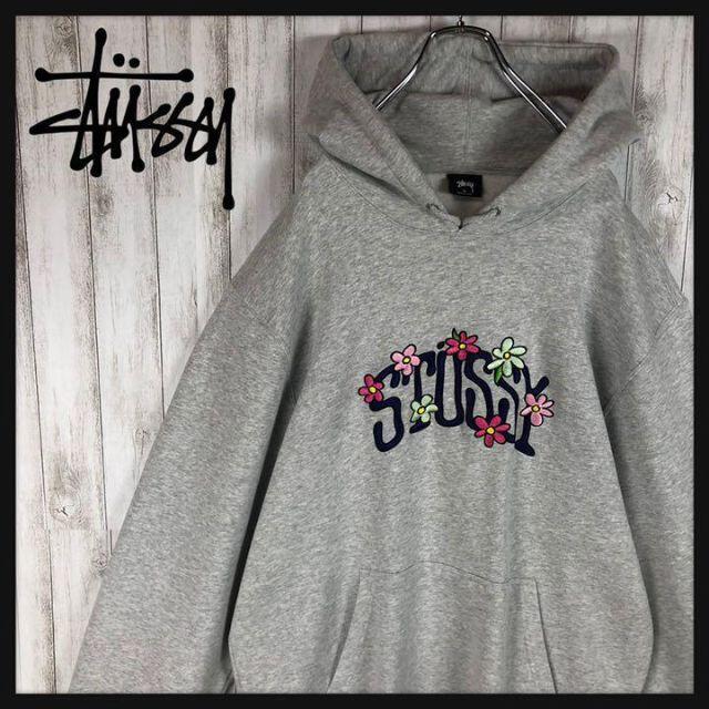 【即完売モデル】STUSSY 花柄 センター 刺繍ロゴ 超希少 パーカー