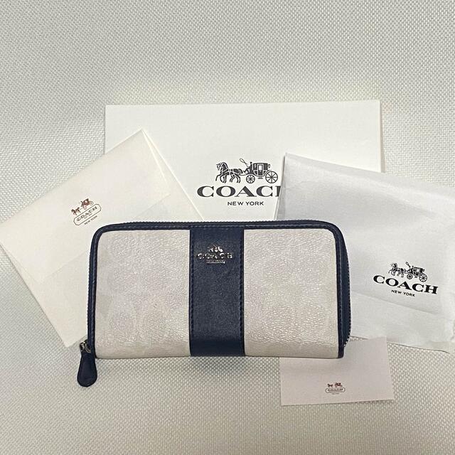 COACH コーチ  長財布 シネグチャー  ホワイト ネイビー