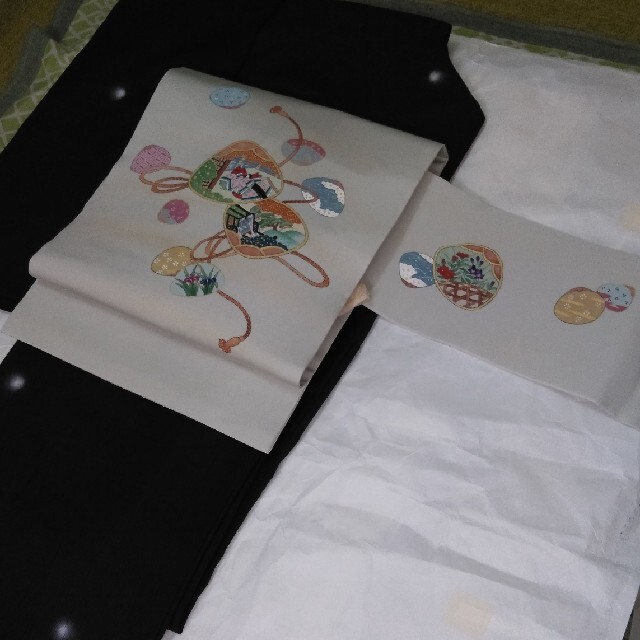 正絹 塩瀬 金彩 貝合わせ柄 グレー 染め名古屋帯の通販 by こすの戸's