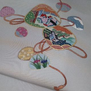 正絹 黒 塩瀬 金彩 刺繍 御所解 染帯 作り帯