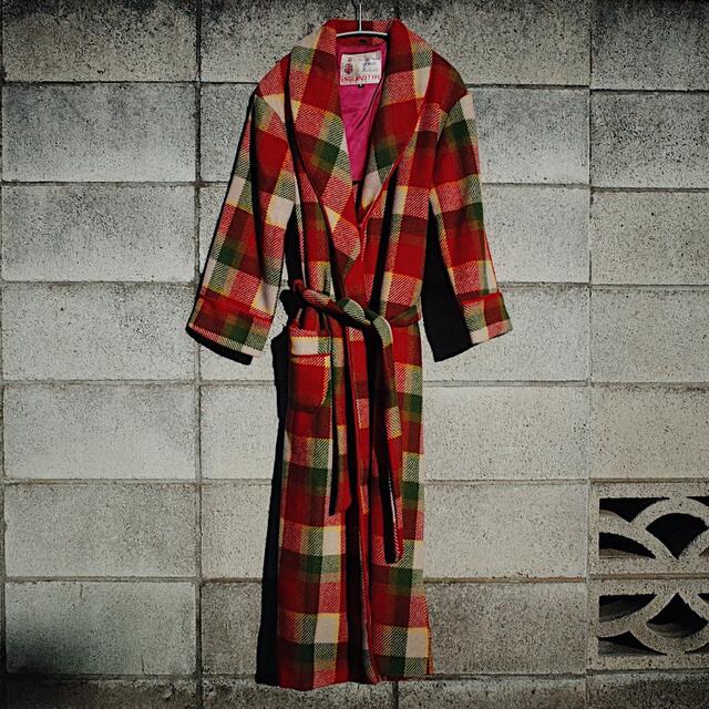 Vintage Plaid wool long gown ガウンコート