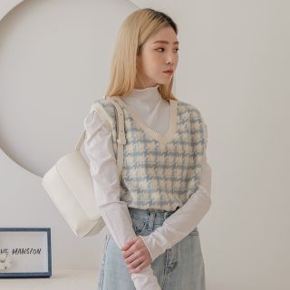 スタイルナンダ(STYLENANDA)のわたあめチェックベスト ブルー(ベスト/ジレ)