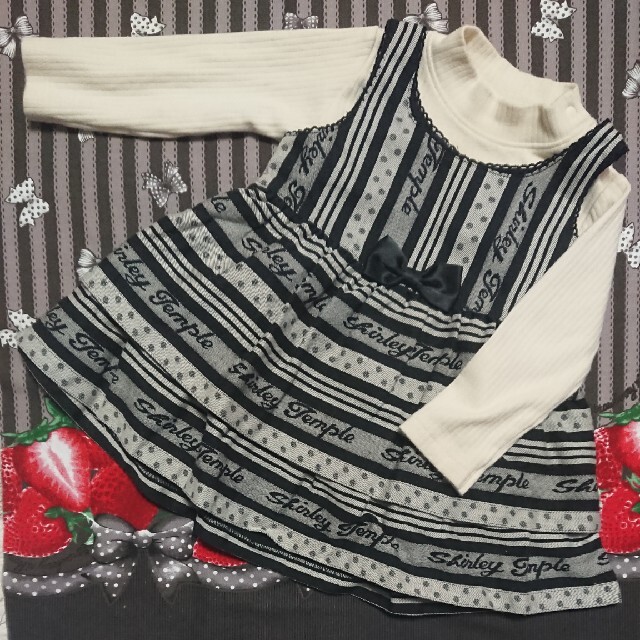Shirley Temple(シャーリーテンプル)のシャーリーテンプル ストライプ ブラック 80cm キッズ/ベビー/マタニティのベビー服(~85cm)(ワンピース)の商品写真