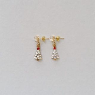 ハンドメイド No.81 ラインストーン クリスマスツリー キャッチ ピアス(ピアス)