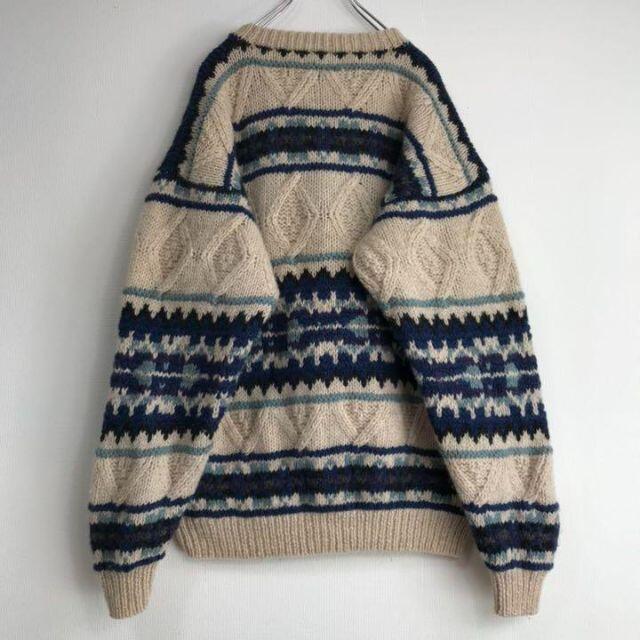 にゃーにゃknit90s ウール 肉厚 ノルディックニット セーター  メンズ L