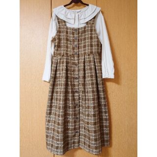 エヘカソポ(ehka sopo)の【りおりさん専用】後ろリボンチェック柄ジャンスカ+お袖ぷっくりコート(ひざ丈ワンピース)