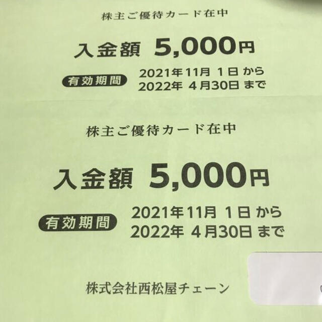 チケット西松屋株主優待カード10000円
