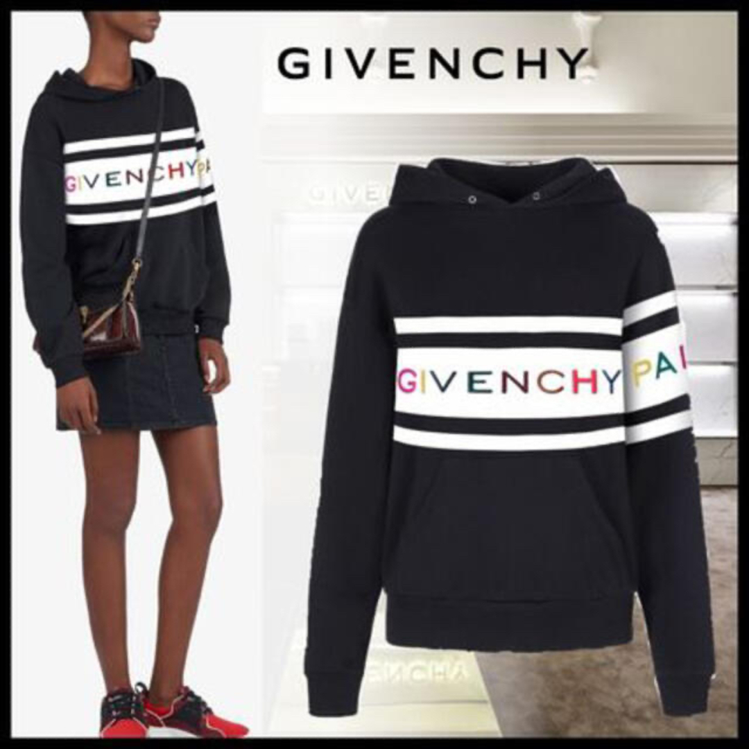 GIVENCHY - GIVENCHY マルチカラー ロゴ パーカー ブラック GIVENCHY - GIVENCHY マルチカラー ロゴ パーカー ブラック