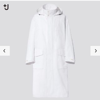 ジルサンダー(Jil Sander)のUNIQLO +J ホワイト L オーバーサイズフーデッド ロングコート(ナイロンジャケット)