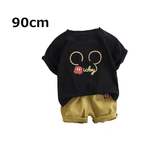 韓国子供服 Tシャツ パンツ 2点セット 90cm セットアップ ブラック(Tシャツ/カットソー)