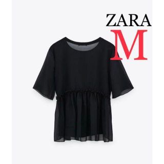 ザラ(ZARA)の6 ZARA バッグフリル　コントラストトップス M(カットソー(半袖/袖なし))