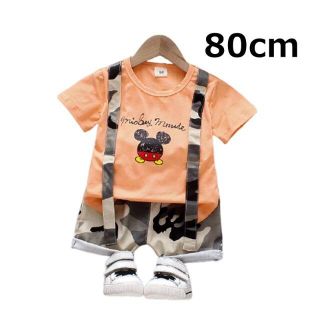 韓国子供服 Tシャツ パンツ 2点セット 80cm セットアップ オレンジ(Ｔシャツ)