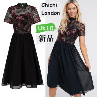 チチロンドン(Chi Chi London)の✿✾ChiChiLondon✿新品✾UK10 刺繡シフォンドレス(ミディアムドレス)