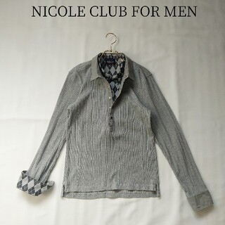 ニコルクラブフォーメン(NICOLE CLUB FOR MEN)の二コルクラブフォーメン 長袖ポロシャツ フェイクレイヤード グレー サイズ46(ポロシャツ)