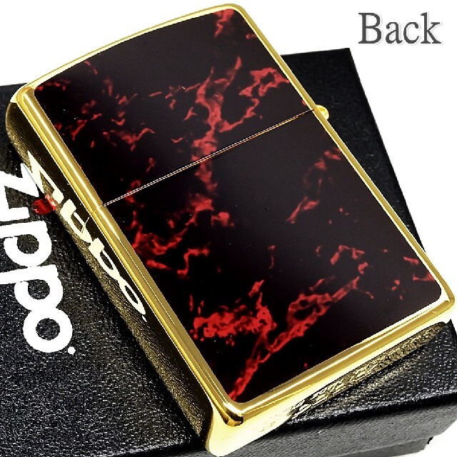 ZIPPO(ジッポー)の『送料無料』ZIPPO◇ゴールドコーナーロゴ◇大理石柄 レッド◇両面◇ジッポ メンズのファッション小物(タバコグッズ)の商品写真