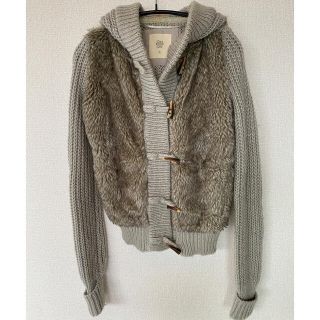 ザラ(ZARA)の【ZARA】ニットフードカーディガン　ベージュグレー(カーディガン)