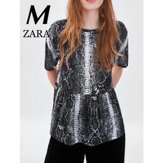 ザラ(ZARA)の6 ZARA パイソン柄　ペプラムトップス　M(カットソー(半袖/袖なし))